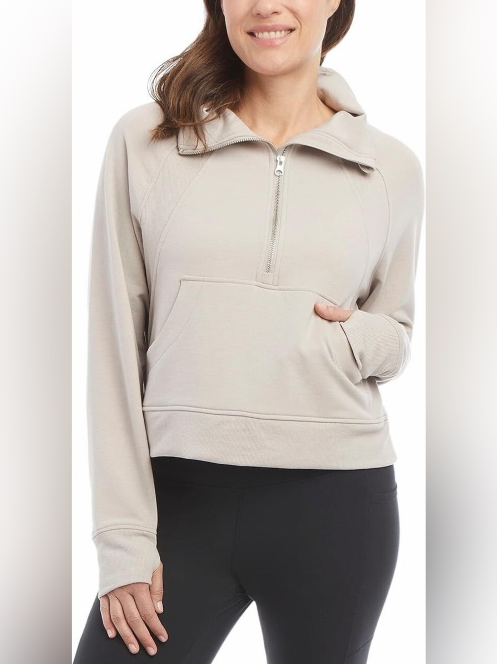 Danskin Light Beige Half-Zip Cowl Sweatshirt
